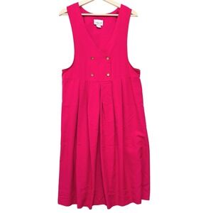 Vintage‎ 80s Larisa NY Pink Midi Jumper Dress Gold Buttons Cottagecore M/L USA